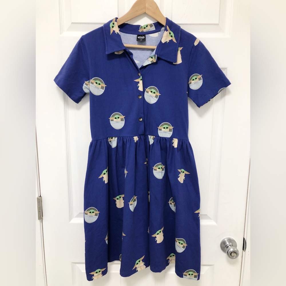 Cake Worthy Star Wars Blue Green Polo Collar Grogru Baby Yoda Dress